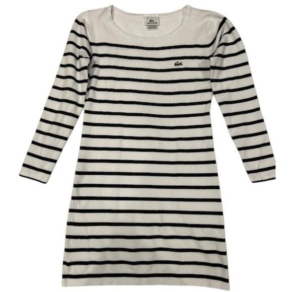 LACOSTE White Navy Breton Stripe Nautical Preppy Fisherman Stretch Dress 34 US 2 - Picture 1 of 14